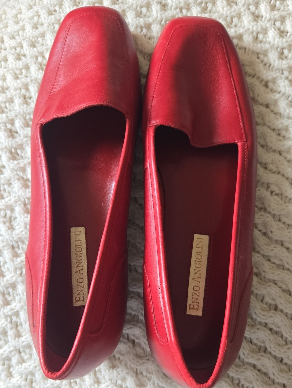 Enzo Angiolini Red Leather Square-Toe Slip-On Loafers